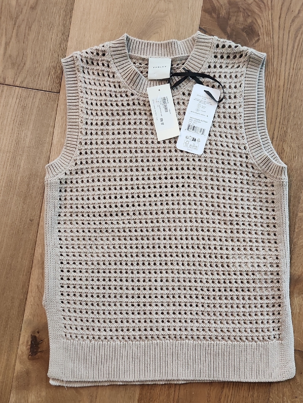 Varley Open-Knit Sleeveless Tank in Light Beige